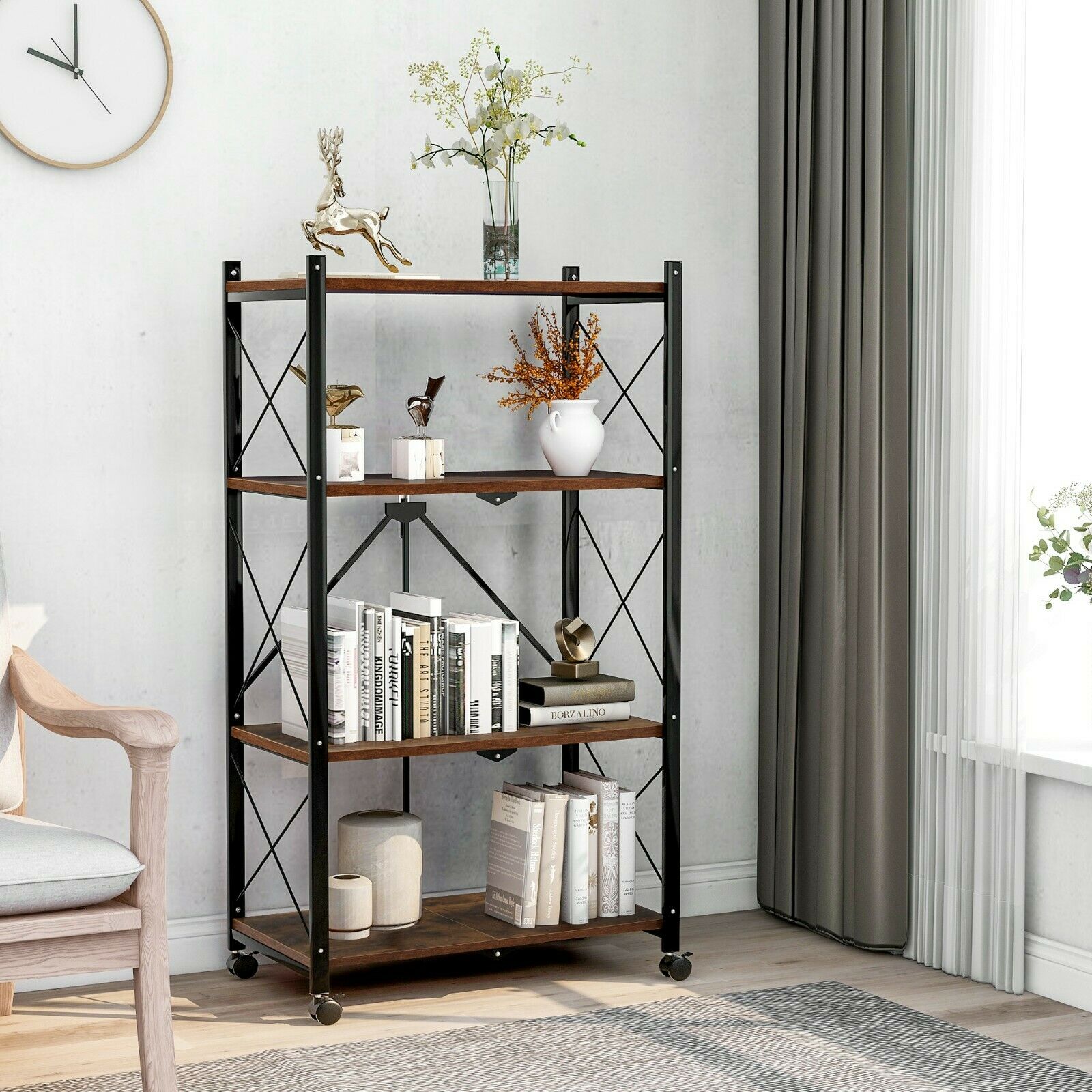 4-Tier Foldable Bookcase Ladder Shelf Bookshelf Plant and Flower Stand Storage