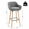 2 PCs Modern Upholstered Fabric Bucket Seat Bar Stools w/ Wood Legs Grey