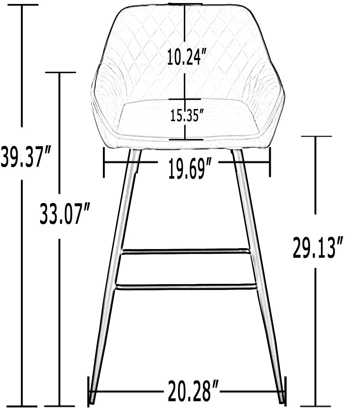 Bar stools Set of 2 Velvet Fabric Upholstered Seat with Backrest & Legs