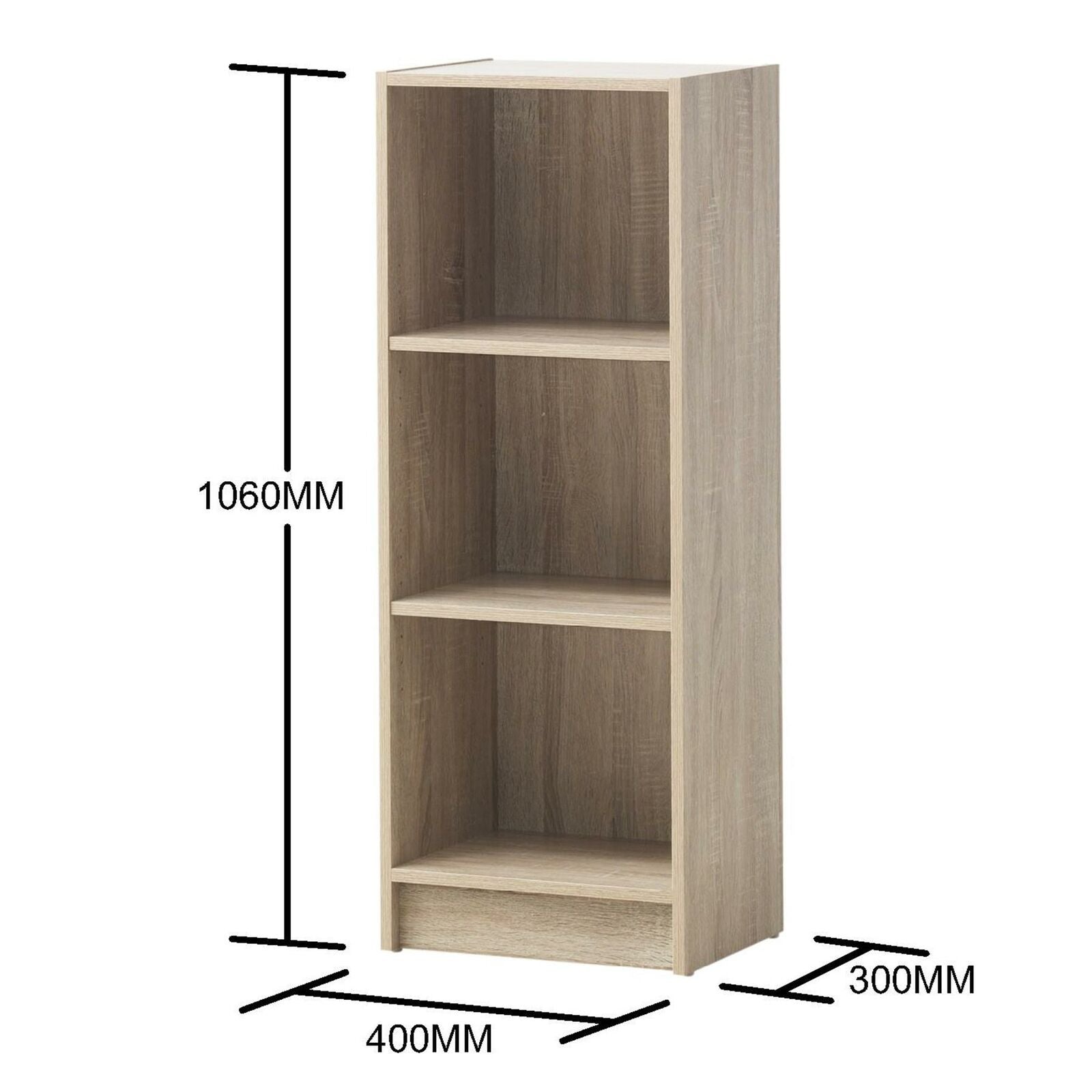 3 Tier Medium Narrow Bookcase Shelving Unit Living Room Office Sonoma Oak