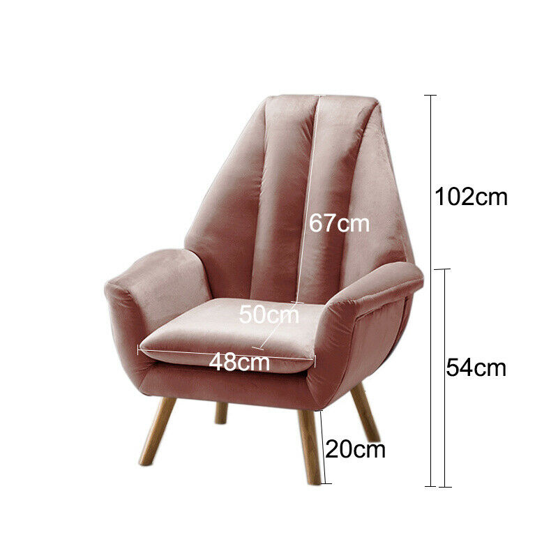Blush Pink Velvet Occasional Wing Chair Single Seat Recliner Sofa Tub Armchair