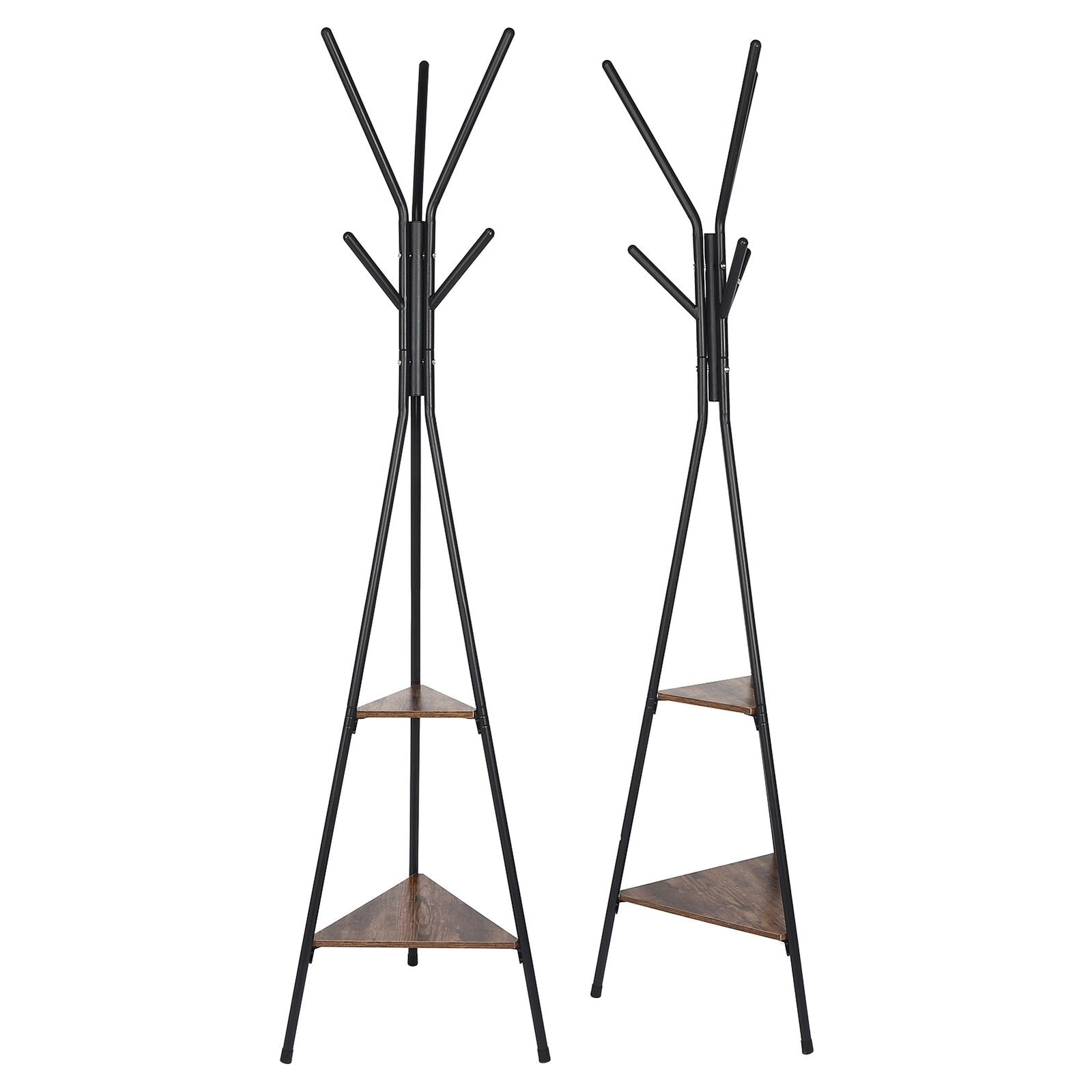 Tall Coat Stand 9 Hooks Clothes Storage Shelves Hat Freestanding Hallway Bedroom