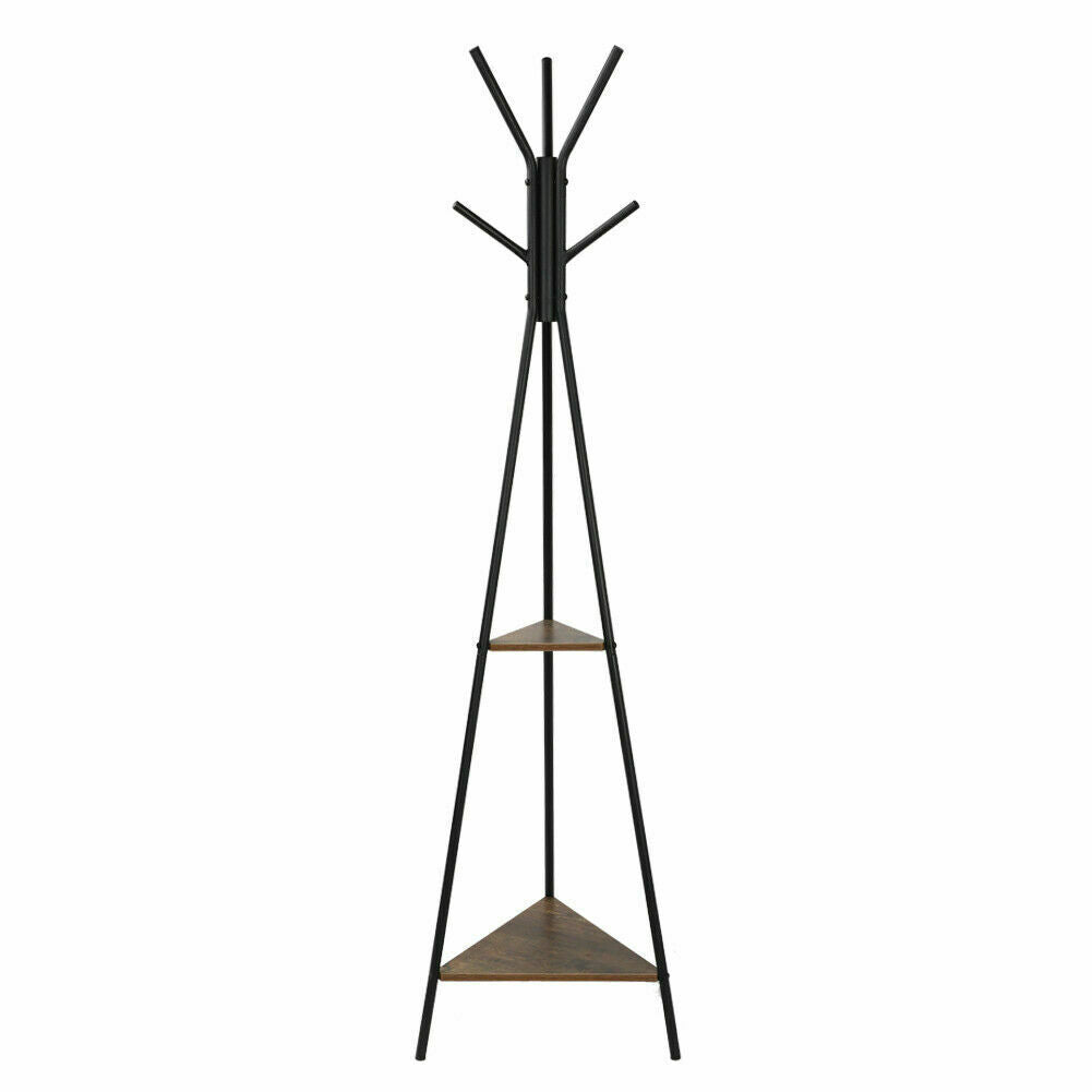 Tall Coat Stand 9 Hooks Clothes Storage Shelves Hat Freestanding Hallway Bedroom