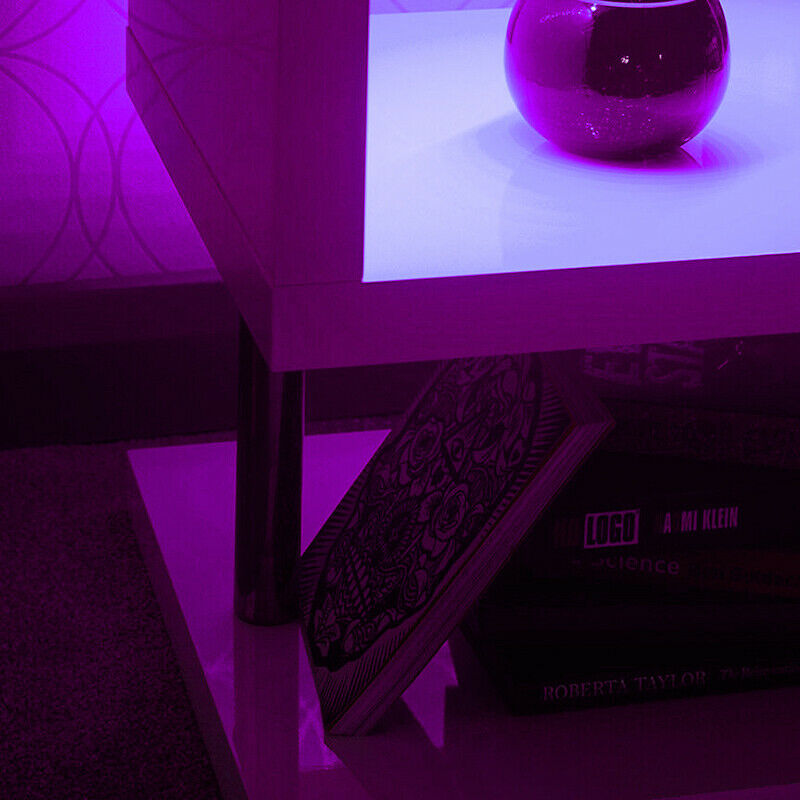 Coffee/Side Table With RGB LED Light Simple Modern Design White High Gloss Unit