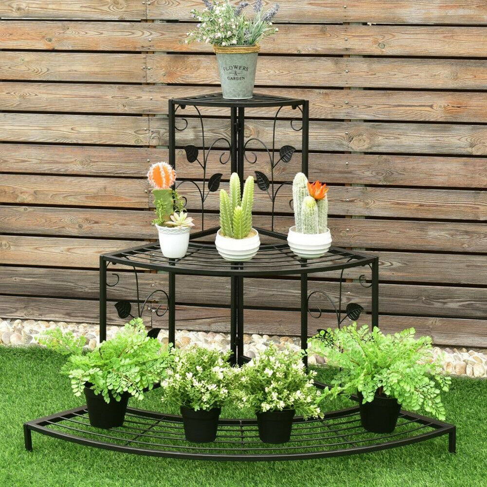 outdoor plant shelves and racks uk 3 Tier Iron Outdoor Plant Pot Stand Flower Display Shelf Rack Home Gar – Quildinc