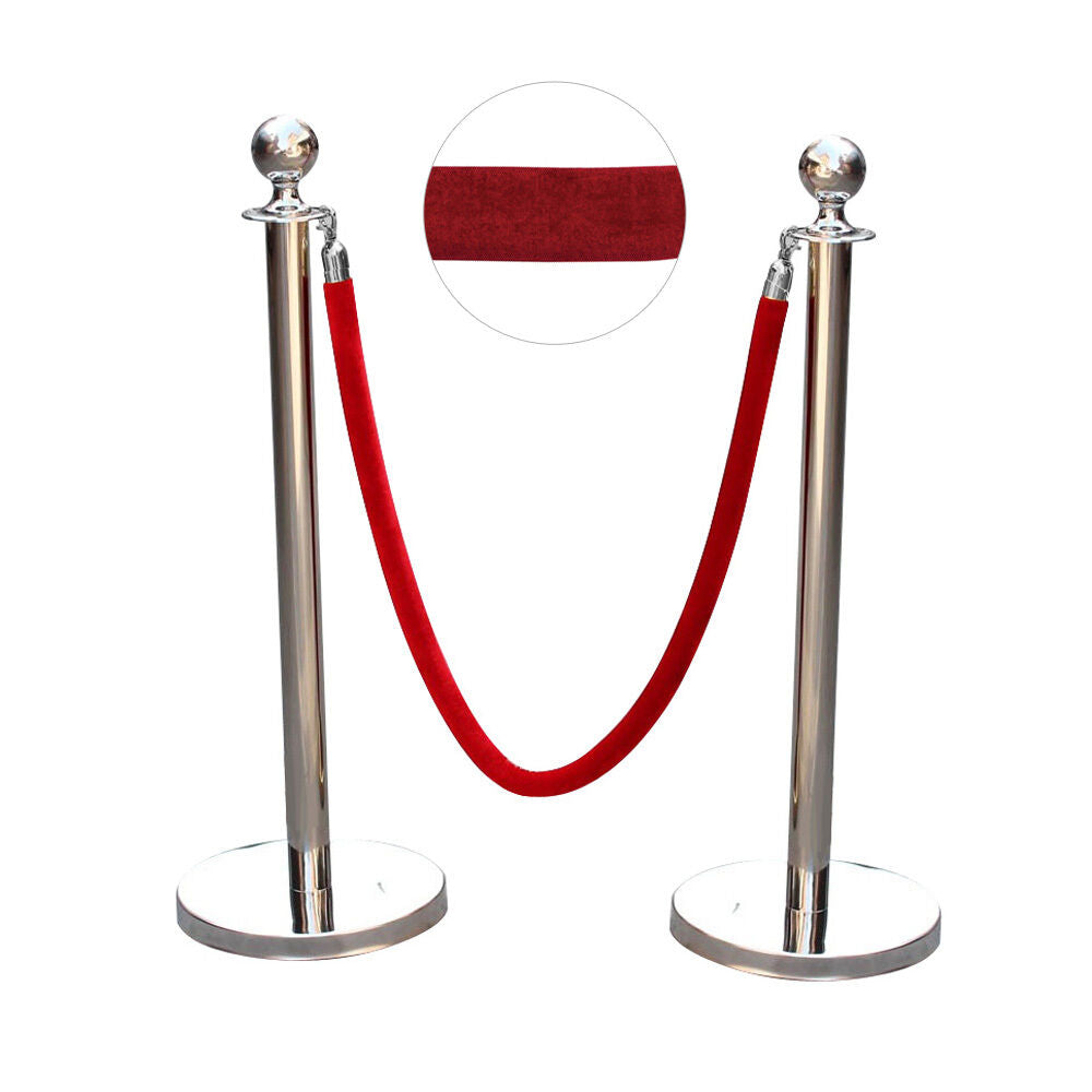 2pc Polished Steel Queue Rope Barrier Velvet Rope Stanchion Posts Stands 3 color