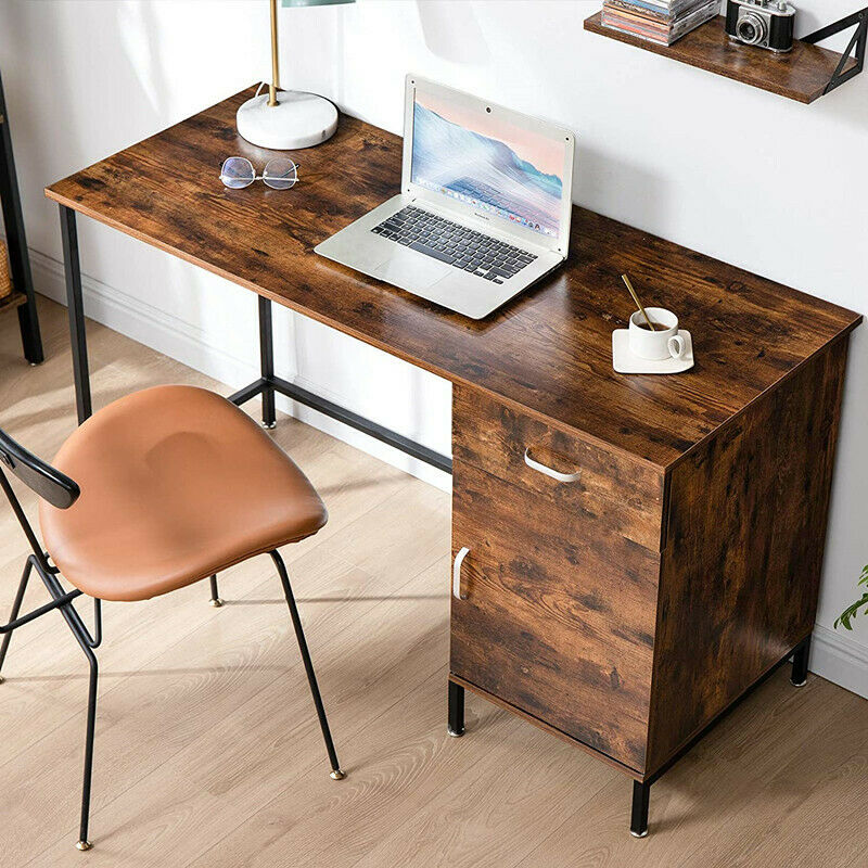 Rustic Brown Computer Desk Home Writing Table Office Desk with Drawer Cabinet