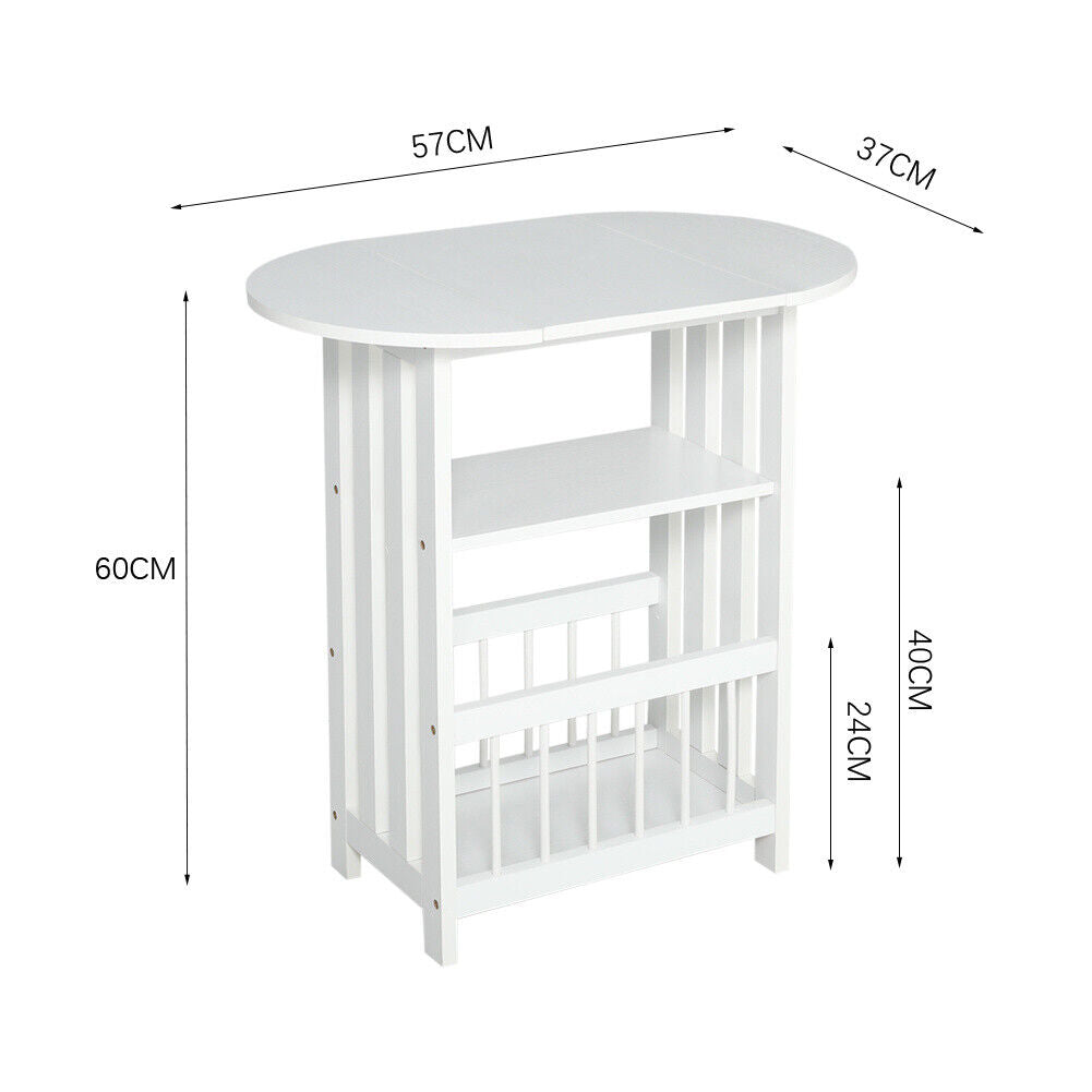 Drop Leaf Table Foldable Magazines Rack Shelf Sofa Side End Storage Stand White