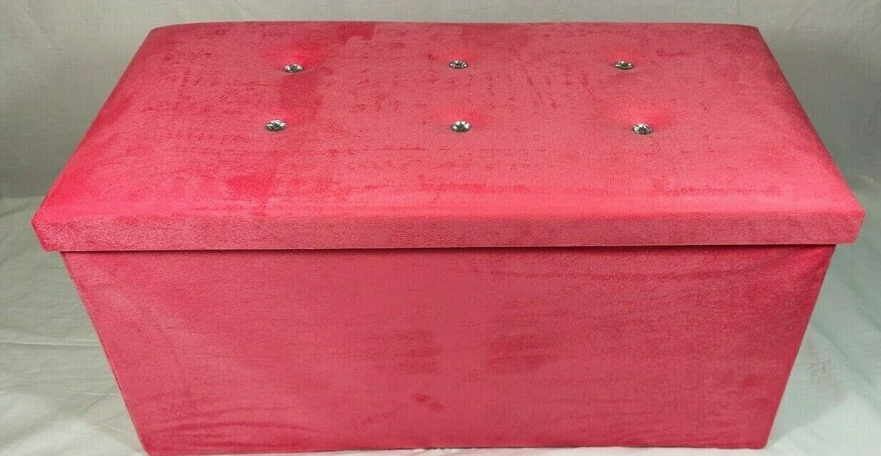 Soft Velvet Diamante Ottoman Folding Storage Box Footstool Seat new colour