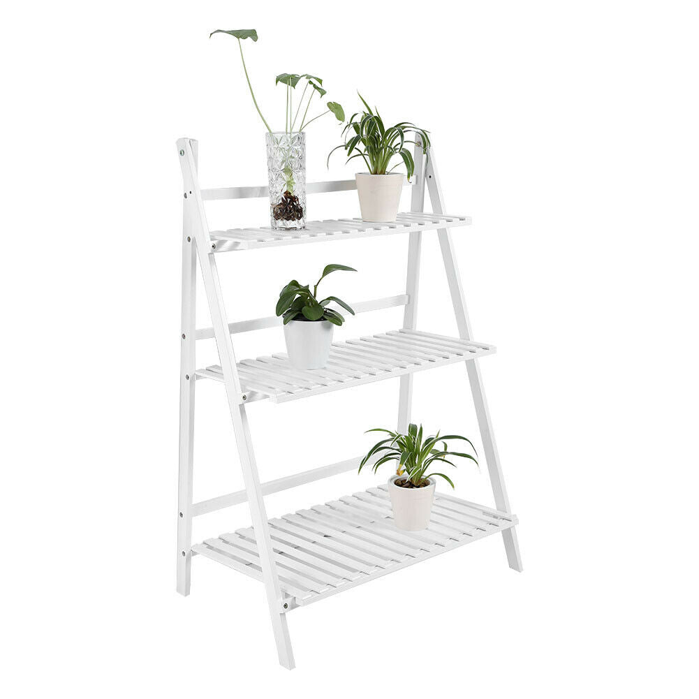 3 Tier Wooden Ladder Folding Bookshelf Stand Plant Flower Display Shelving Rack
