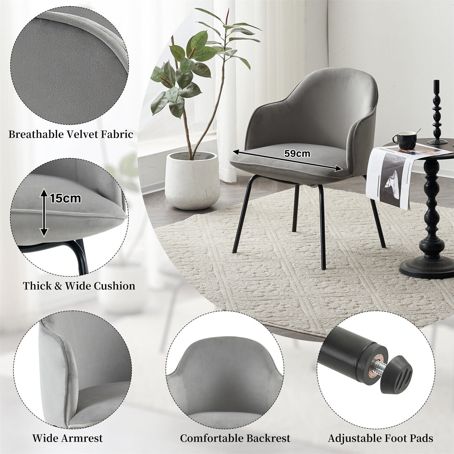 Dining Chairs Set of 2 Upholstered Chairs Accent Chairs Armchair Lounge Chair HT