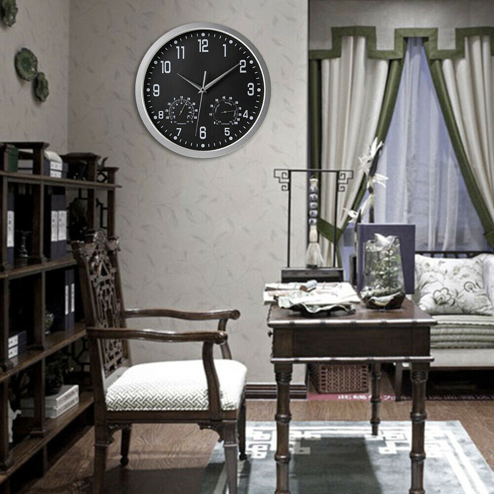 ❤Large Wall Clock Vintage Temperature Humidity Round Modern Retro Quartz Clocks