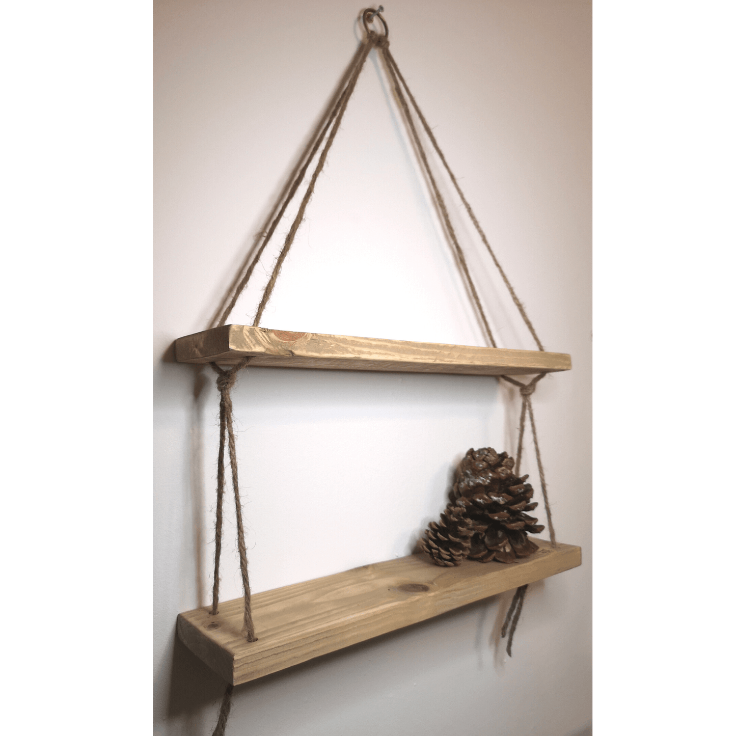 Rustic Vintage Shelves Handmade Wooden Natural Wood Floating Hanging Rope Shelf
