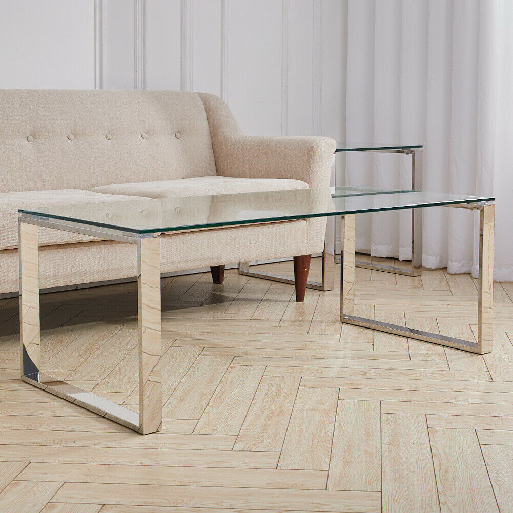 Tempered Glass Coffee Table Chrome Leg Living Room Table Modern Home Furniture