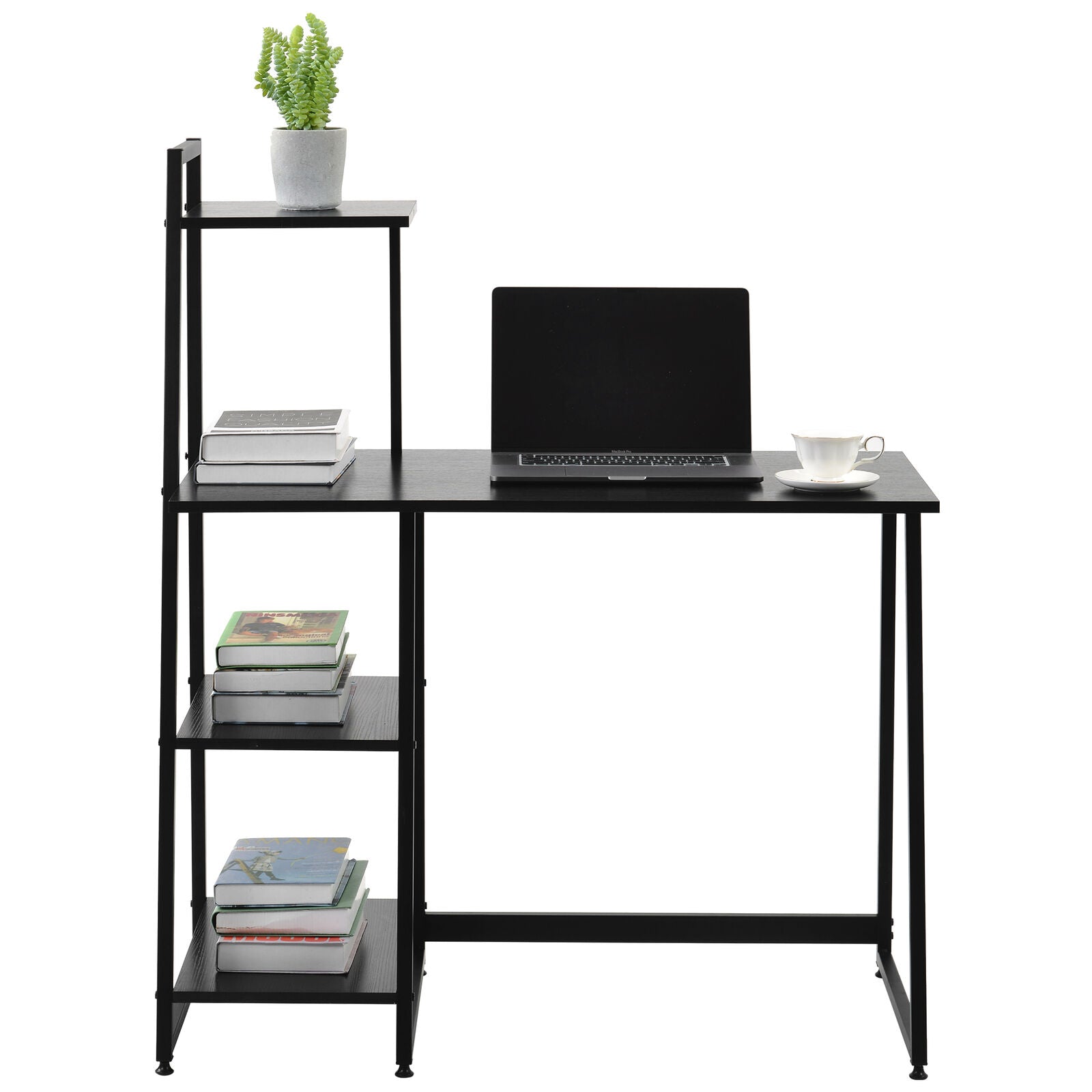 Computer Desk With 4 Tier Storage Shelves Desk Table with Bookshelf Home Office