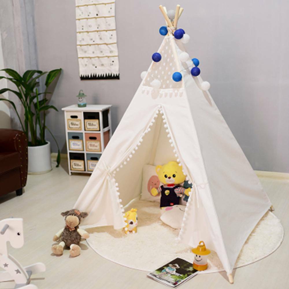 Large Canvas Kids Teepee White Tent Childs Indoor Outdoor Play House Gift