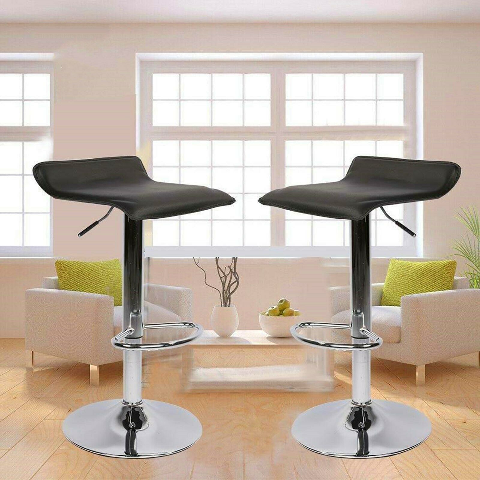 2pc Bar Stools Leather Chairs Breakfast Chairs Swivel Gas Lift Kitchen Cushioned