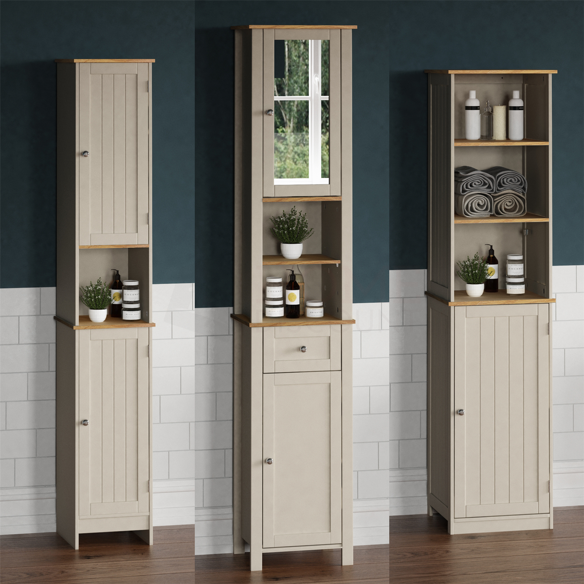 Bath Vida Priano Bathroom Cabinet Storage Cupboard Floor Standing Wooden  Tallboy Unit, Grey