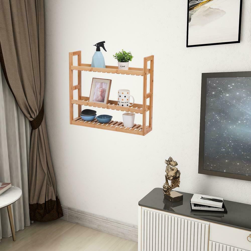 3 Tier Bamboo Bathroom Kitchen Wall Mounted Shelf Storage Rack adjustable Unit