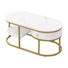 2-Tier Coffee Table Marble Effects Cocktail Table Accent Table with Drawer HT