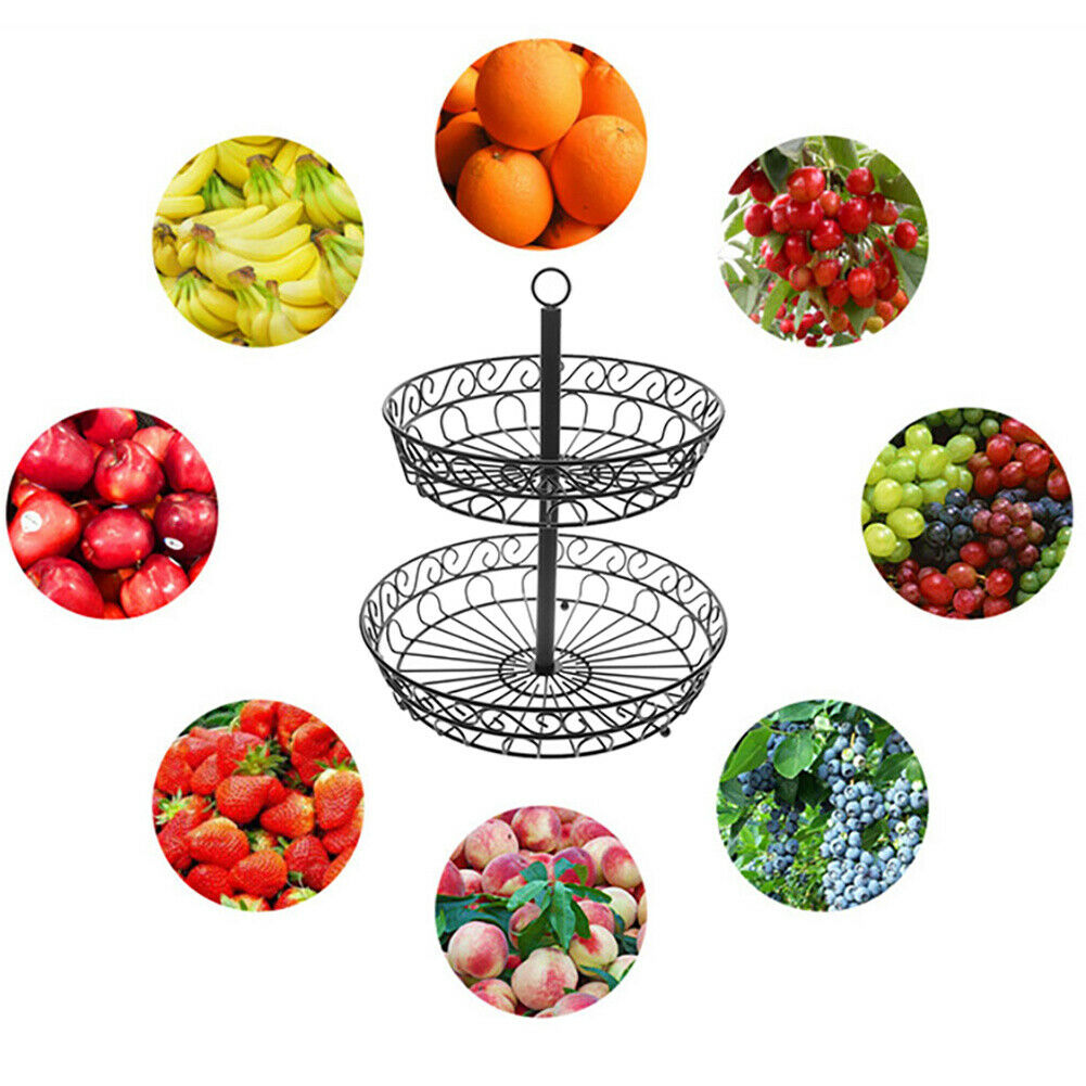 2 Tier Metal Wire Fruit Basket Bread Snake Vegetable Storage Display Holder Bowl