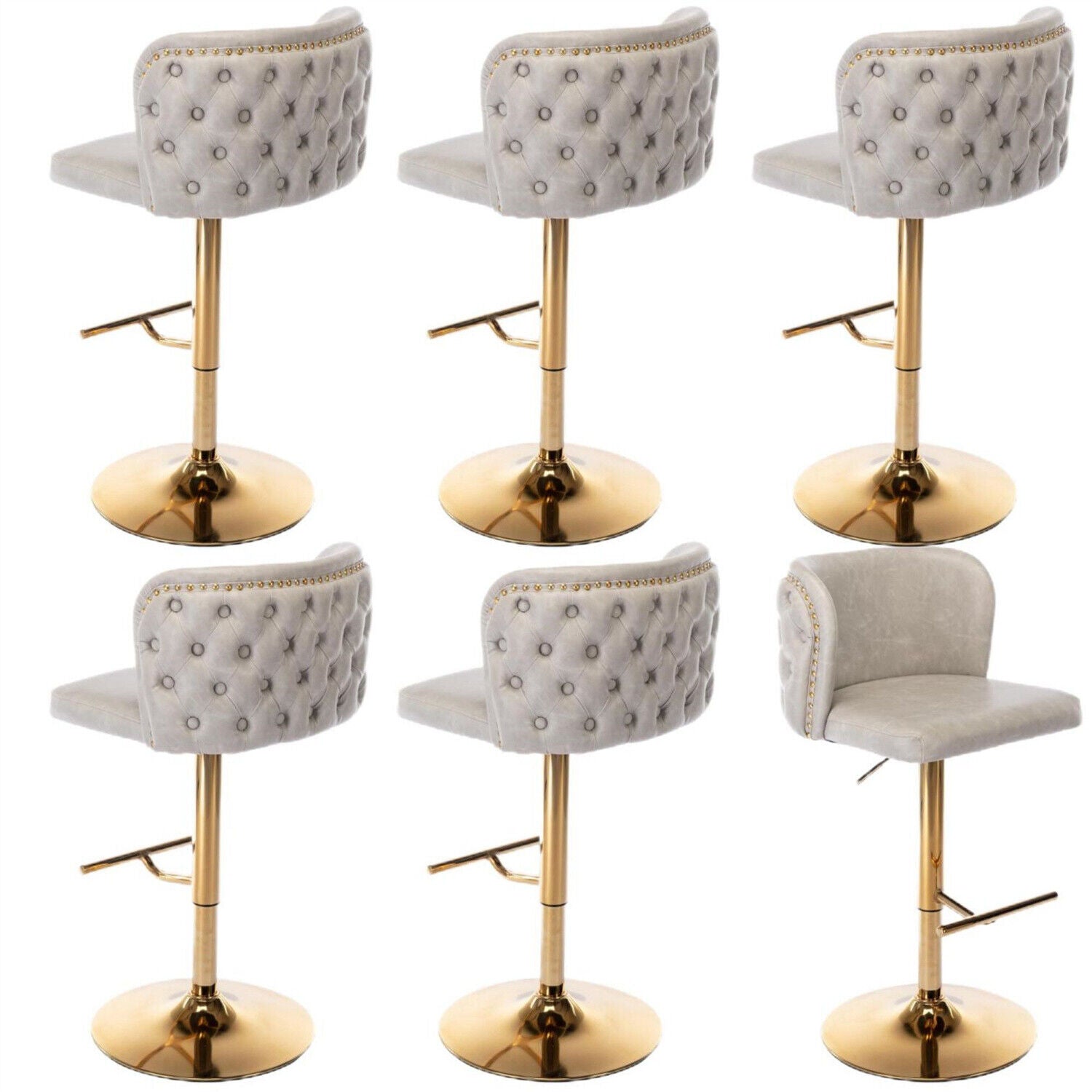 Bar Stools Set of 6 Adjustable Height Swivel PU Leather Pub Bar Chairs Beige