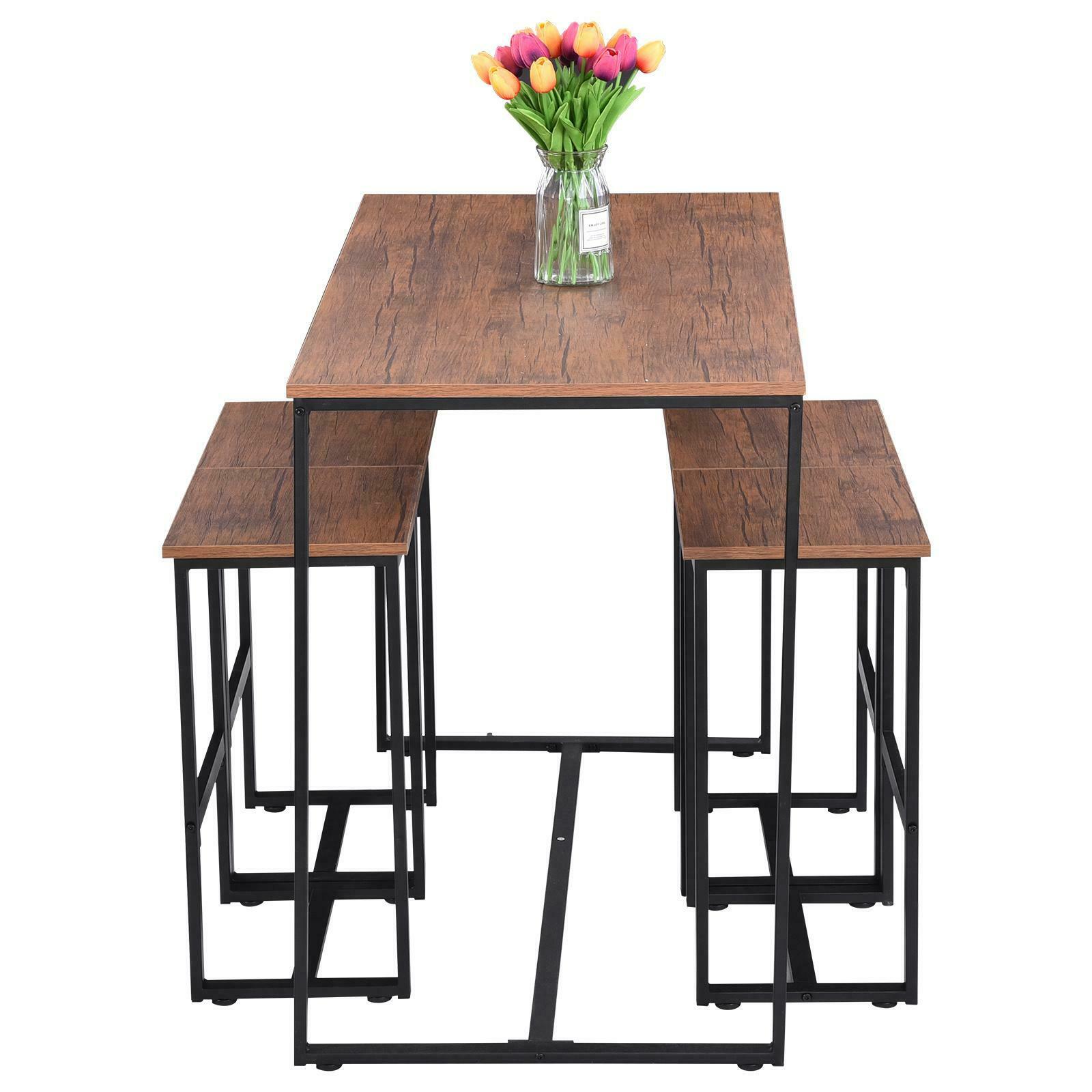 Bar Table and Stool Set For Kitchen Dining Room 4 Metal And Wood Stools High