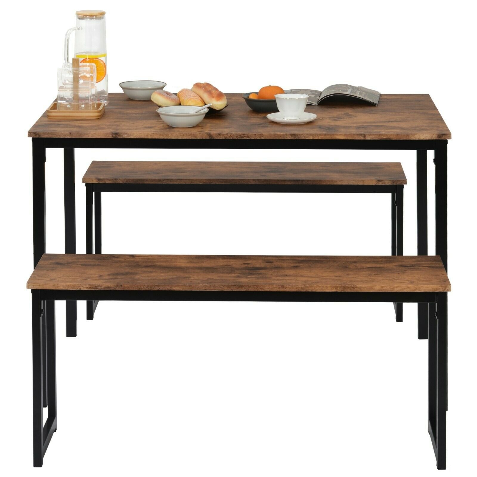 3-Piece Dining Table and Bench Set 4-Person Space-Saving Dinette for Kitchen UK