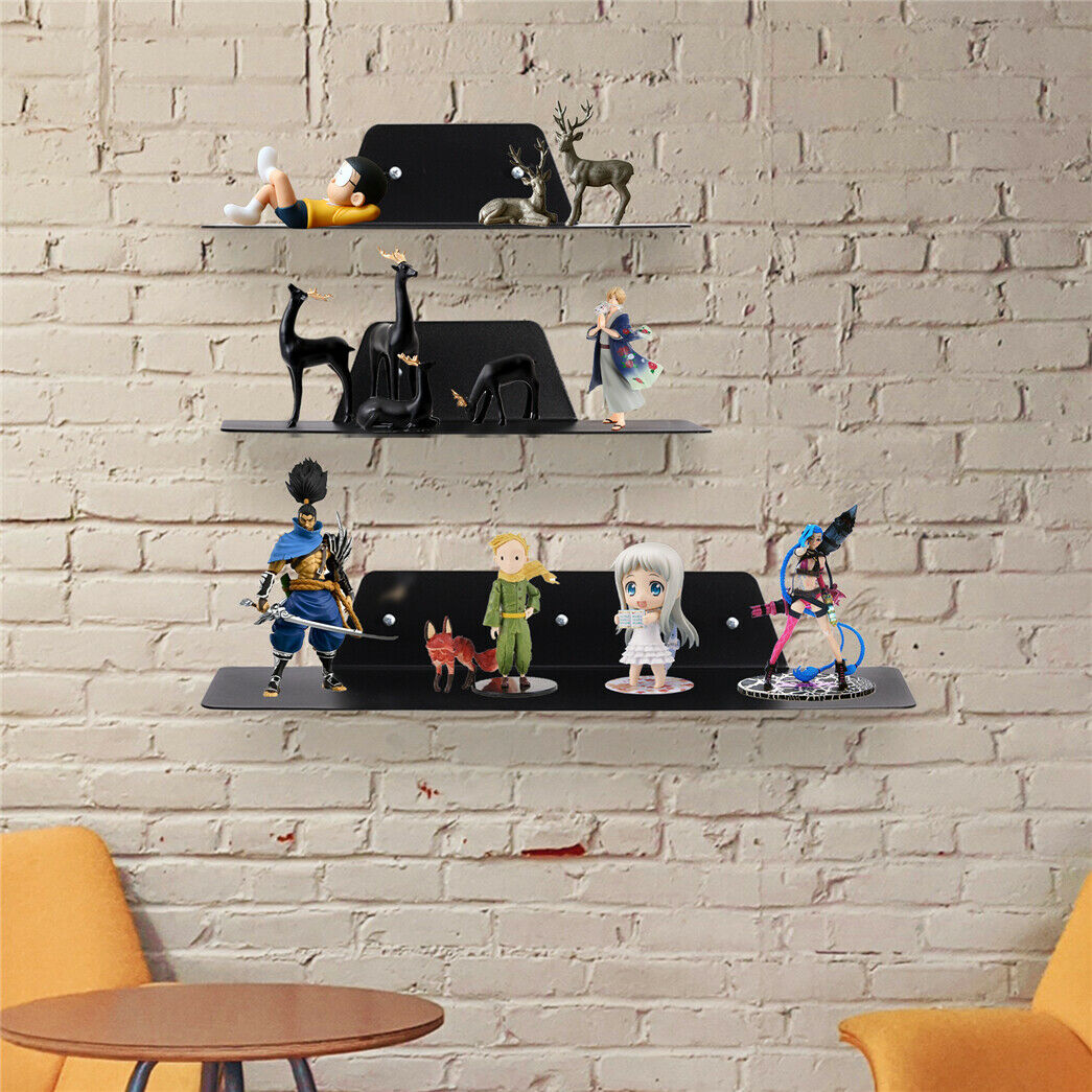 Floating Wall Shelf Set of 3 Modern Decorative Display Shelves Black Living Room