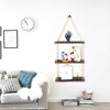 Nostalgic 3 Tier Shelf Wall Hanging Shelves Natural Rope Wooden Floating Shelves