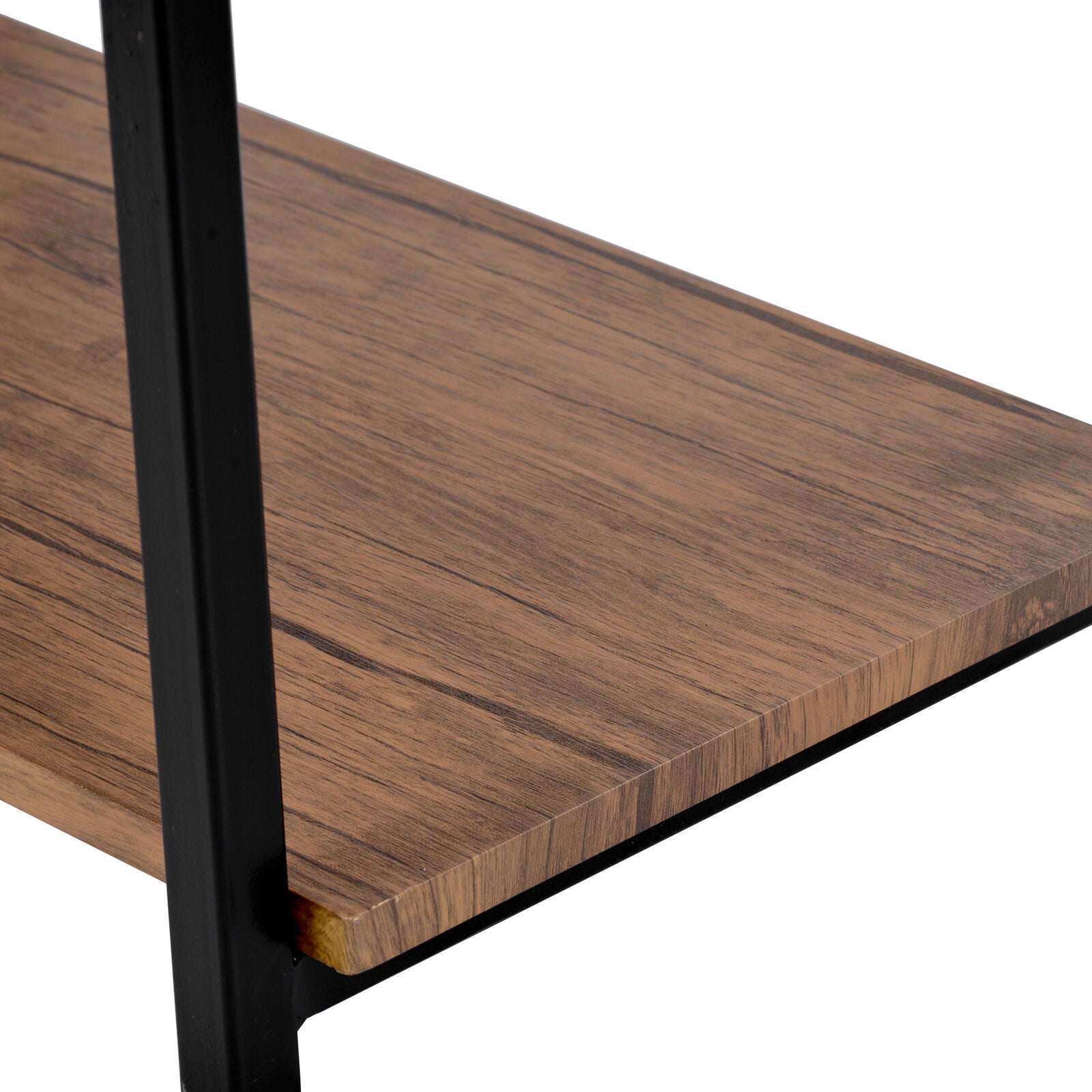 3-Tier Console Table Wodd Sofa Table Steel Frame Industrial Storage Shelf Brown