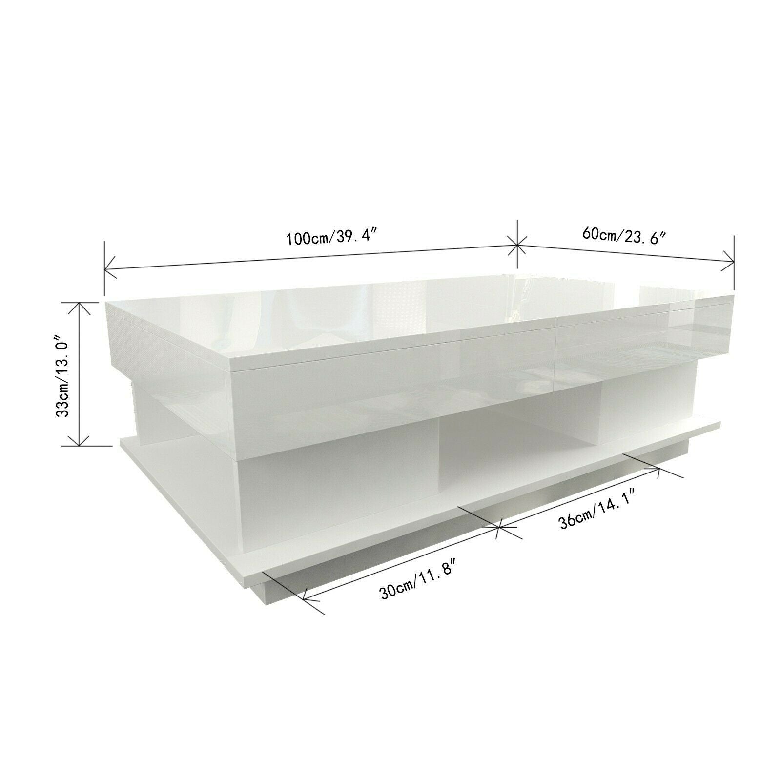 Modern High Gloss Coffee Tables End Side Table 2 Drawers Living Room White/Black