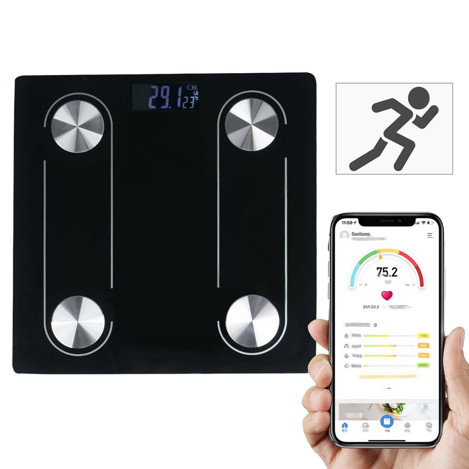 Bluetooth Scale Body Fat Scales BMI Bone Weighing Smart App For iOS Android