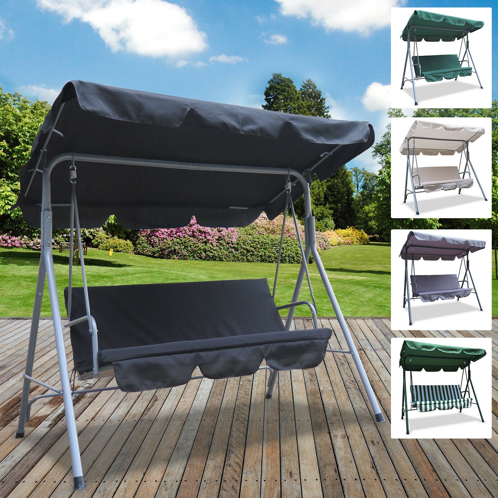 3 Seater Swinging Hammock Bench Seat Outdoor Garden Patio Furniture Steel Frame