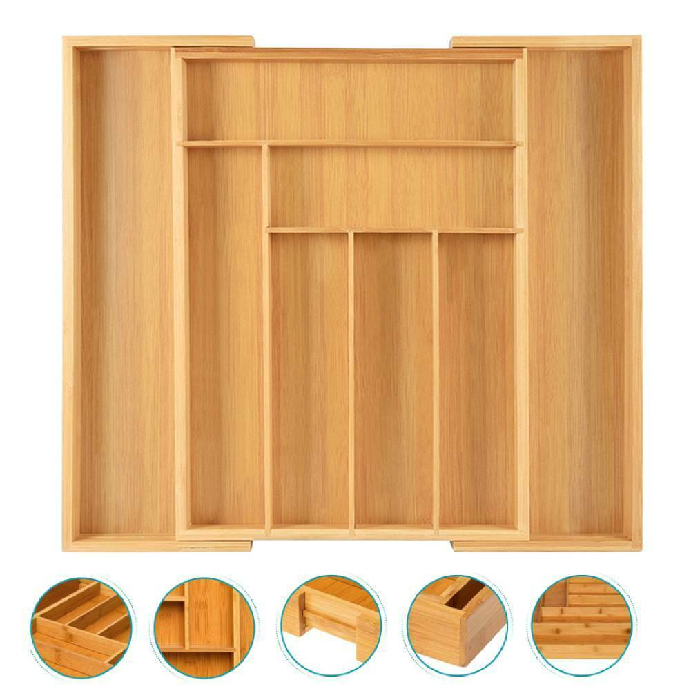 New Cutlery Organiser Drawer Storage Tray Wooden Bamboo Expandable Extending
