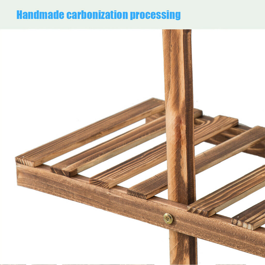 5 Ladders Flower Plant Pots Shelf Stand Display Garden Rattan Rack Natural Wood