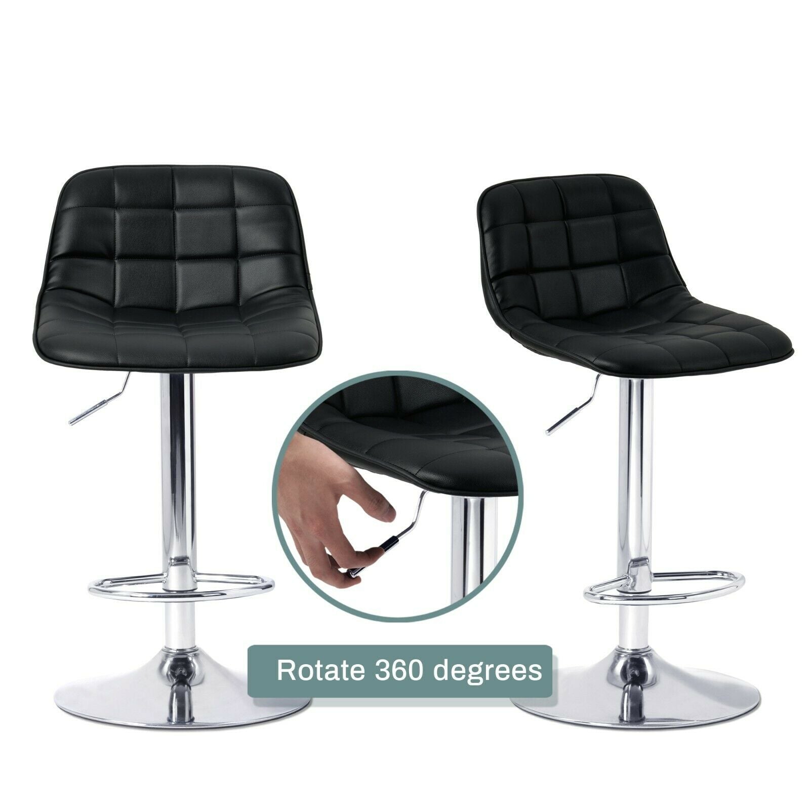 2×Bar Stools Leather / Velvet Chairs Breakfast Chair Swivel Gas Lift Adjustable