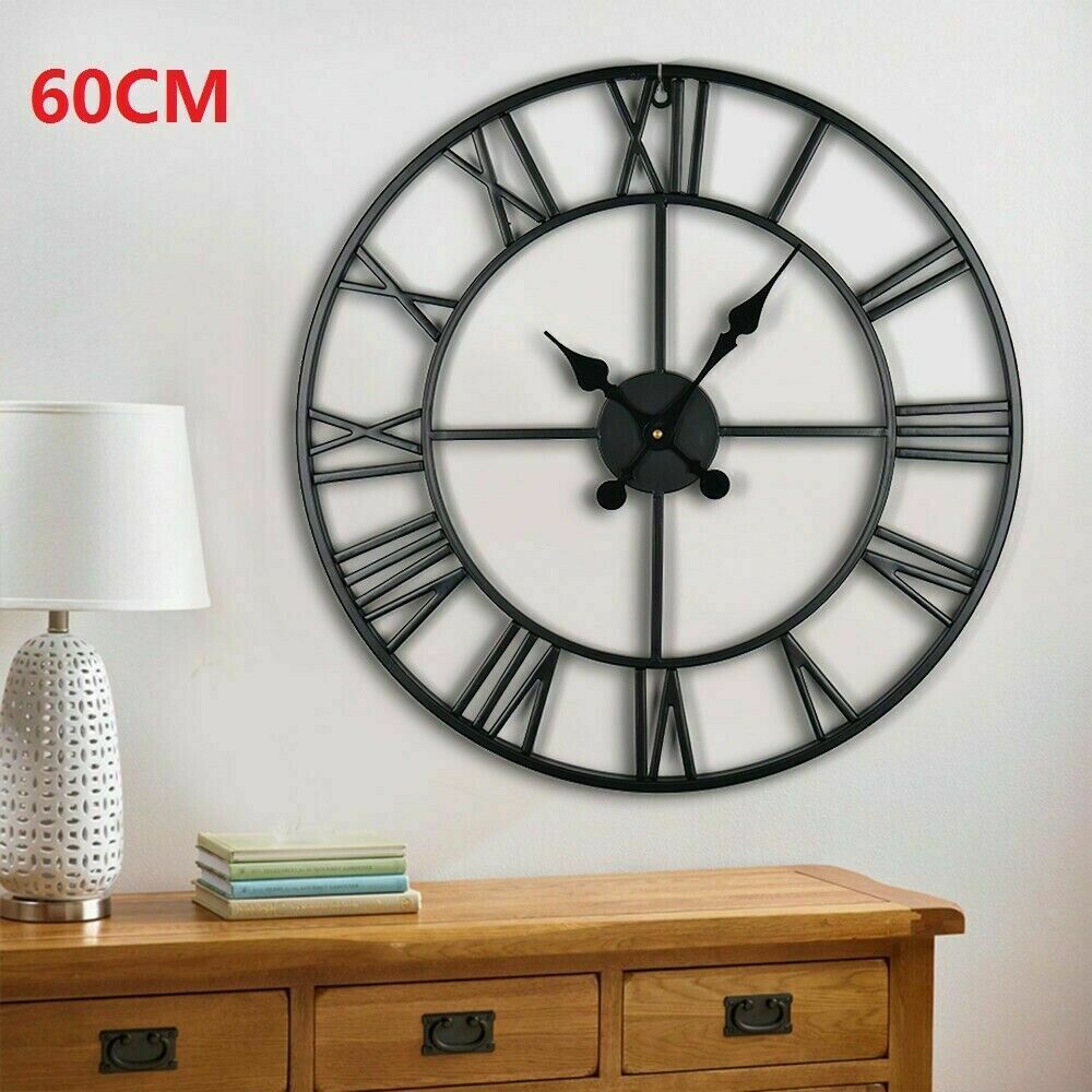 60CM EXTRA LARGE ROMAN NUMERALS SKELETON WALL CLOCK BIG GIANT OPEN FAC ...