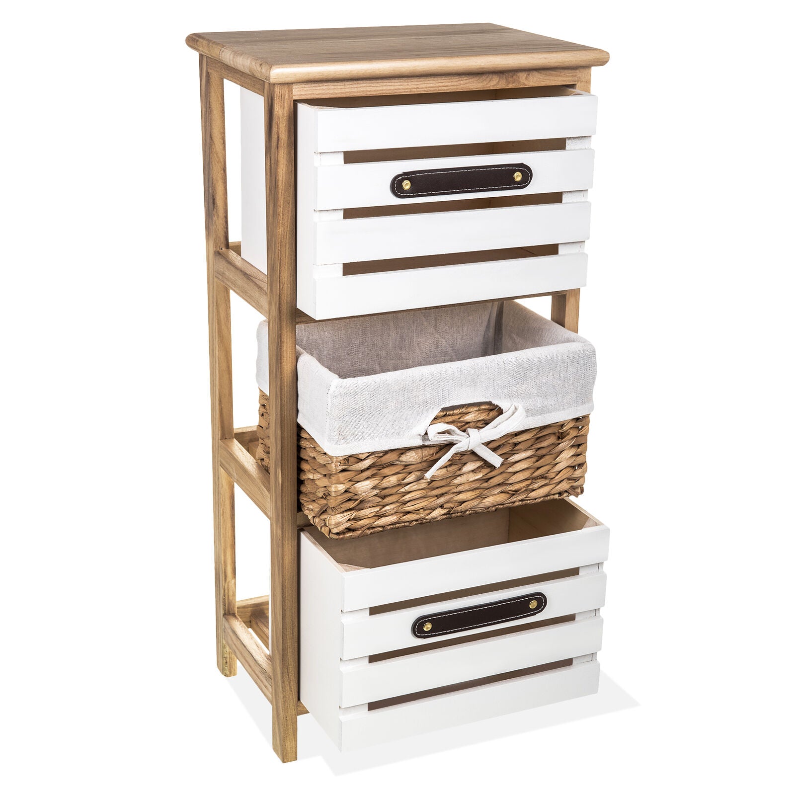 Bedside Table Unit Cabinet Wicker Basket 2/3 Drawer Nightstand Storage Bathroom