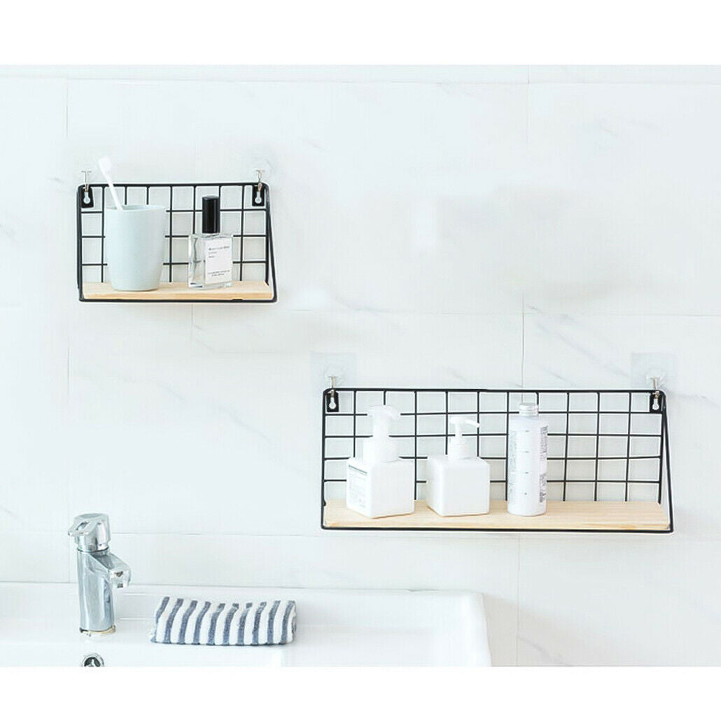 Vintage Industrial Wall Mounted Shelf Unit Metal Wire Floating Shelves Wood Rack