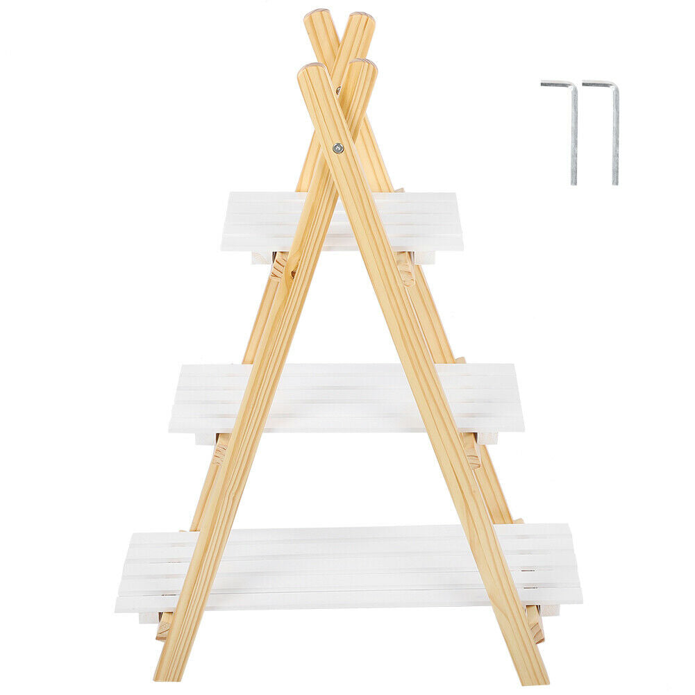 3 Tier Ladder Shelf Storage Shelving Unit Bookcase Rack Plant Display Stand Wood