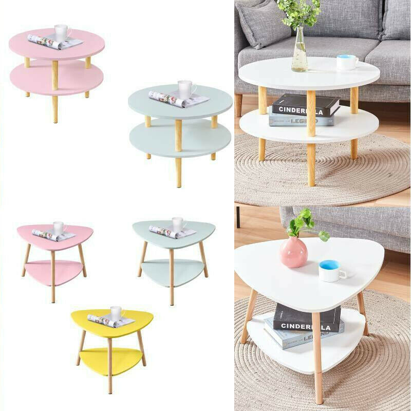 2 Tier Coffee/Tea Table Side End Tables Living Room Sofa Storage Round Wooden
