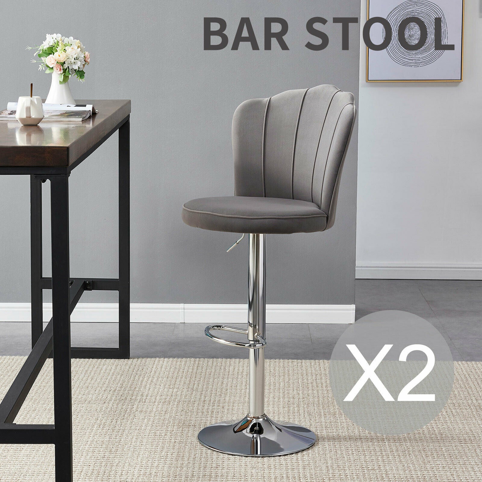 2Pcs Breakfast Bar Stools Bar Chairs Velvet&Chrome Steel Bar Swivel Chair UK