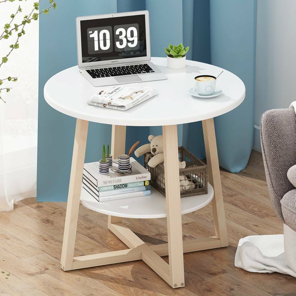 Modern Round Coffee Table Sofa Side End Table Home Living Room White 2 Tier