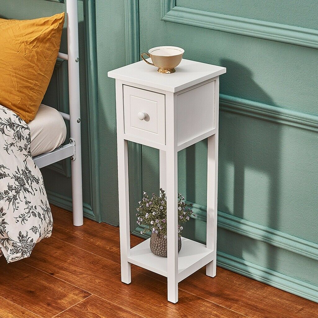 2x White Bedside Tables w/ Drawer Side Indoor Furniture Hallway Storage Bathroom