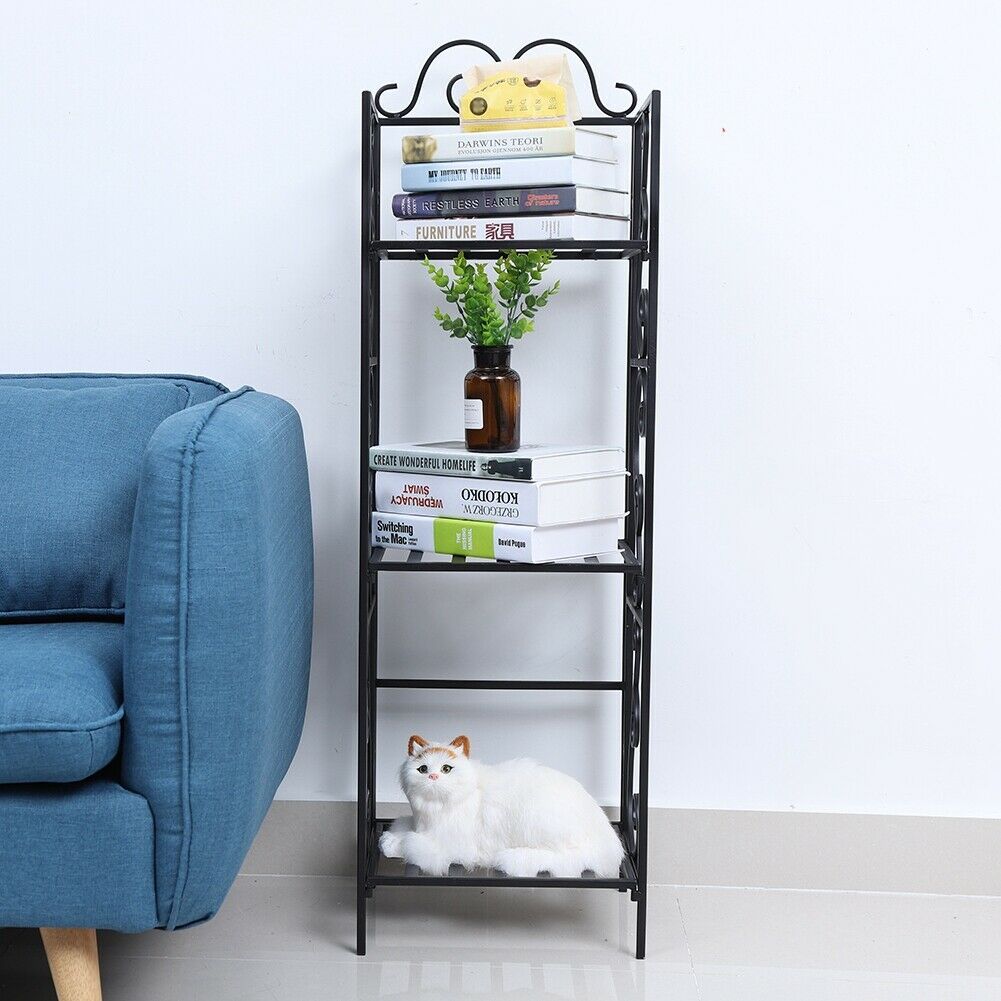 4 Tier Metal Bookcase Bookshelf Shelving Storage Rack Corner Organizer Shelf