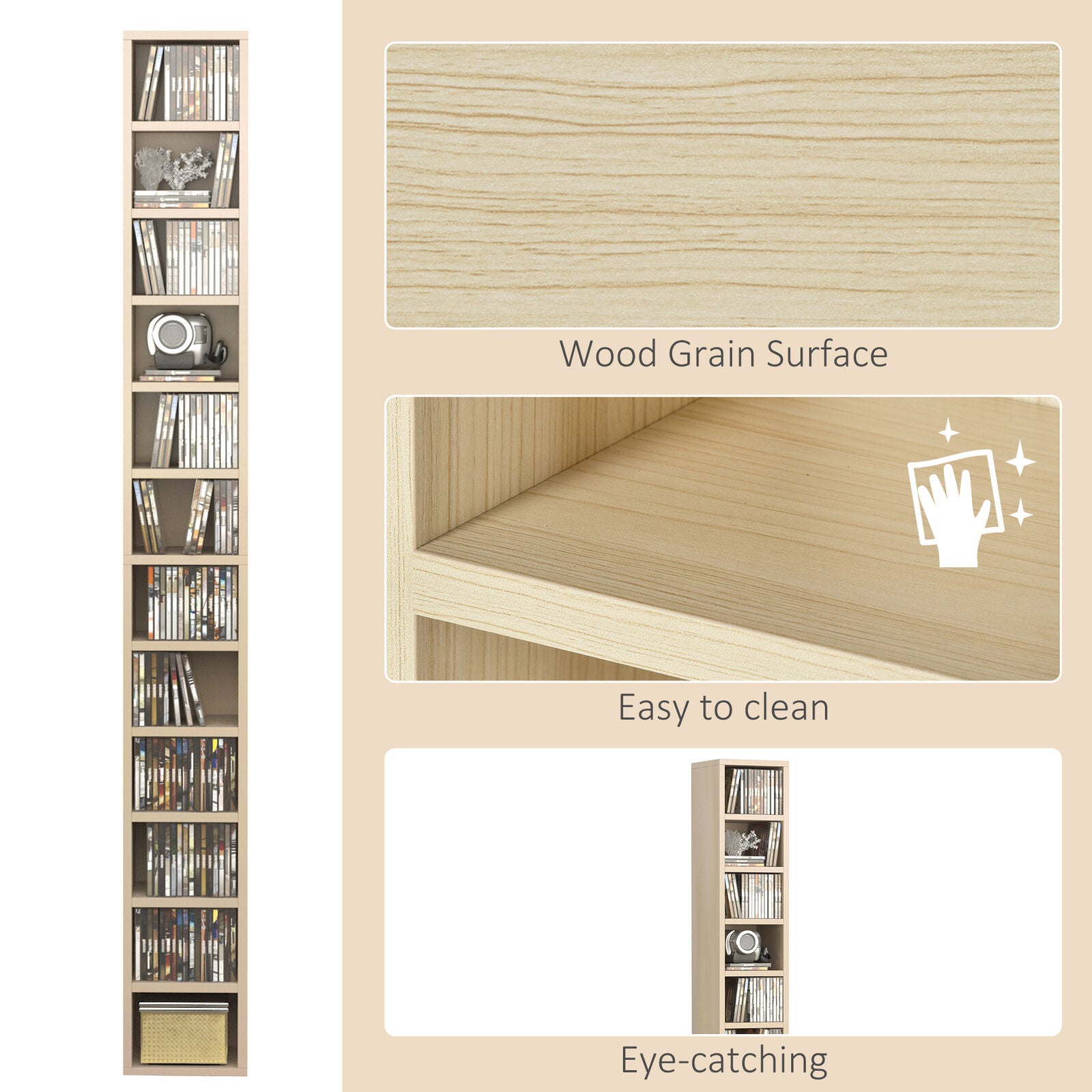 Media Storage Cabinet CD Shelf Organizer Tower Rack
