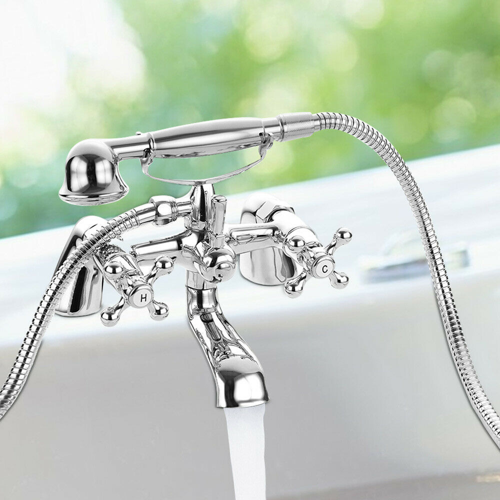UK Traditional Bath Filler Shower Mixer Tap with Handset Bathroom Taps Chrome