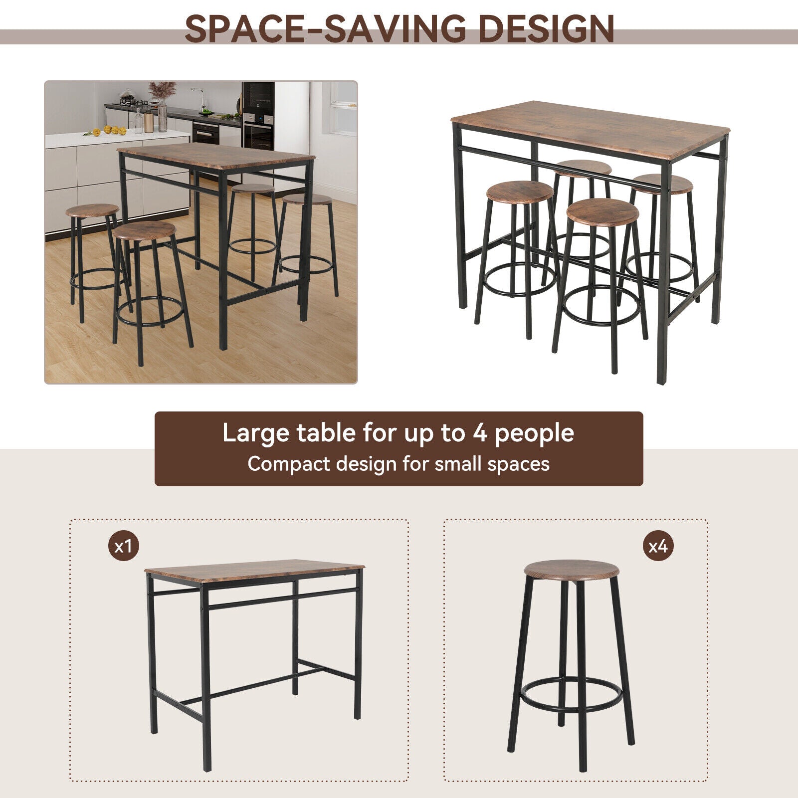 Bar Table and Stools Dining Set Industrial Metal Frame Kitchen Dining Table Set