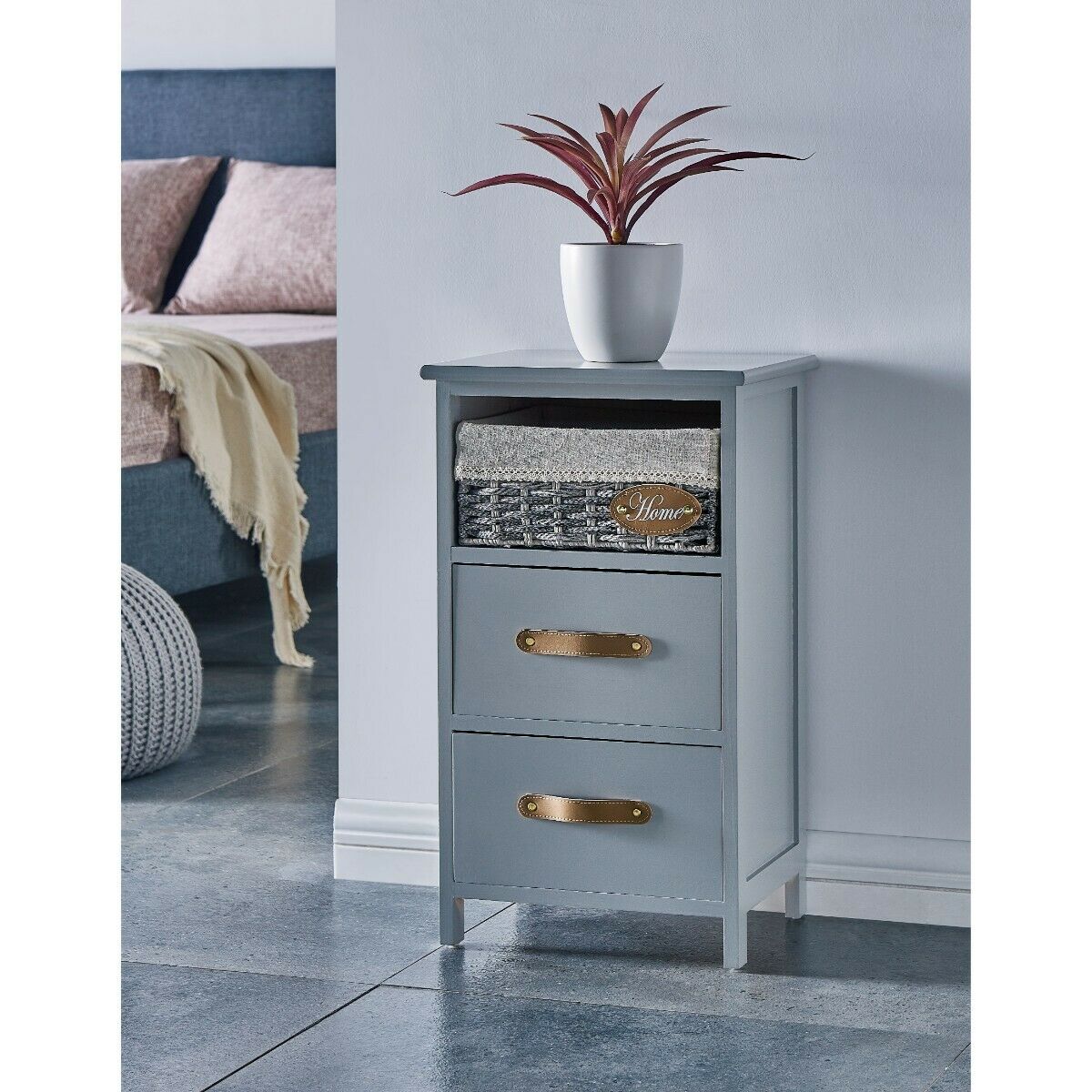 Bedside Bedroom Bathroom Table Cabinet Nightstand Storage Unit Wooden Wicker New